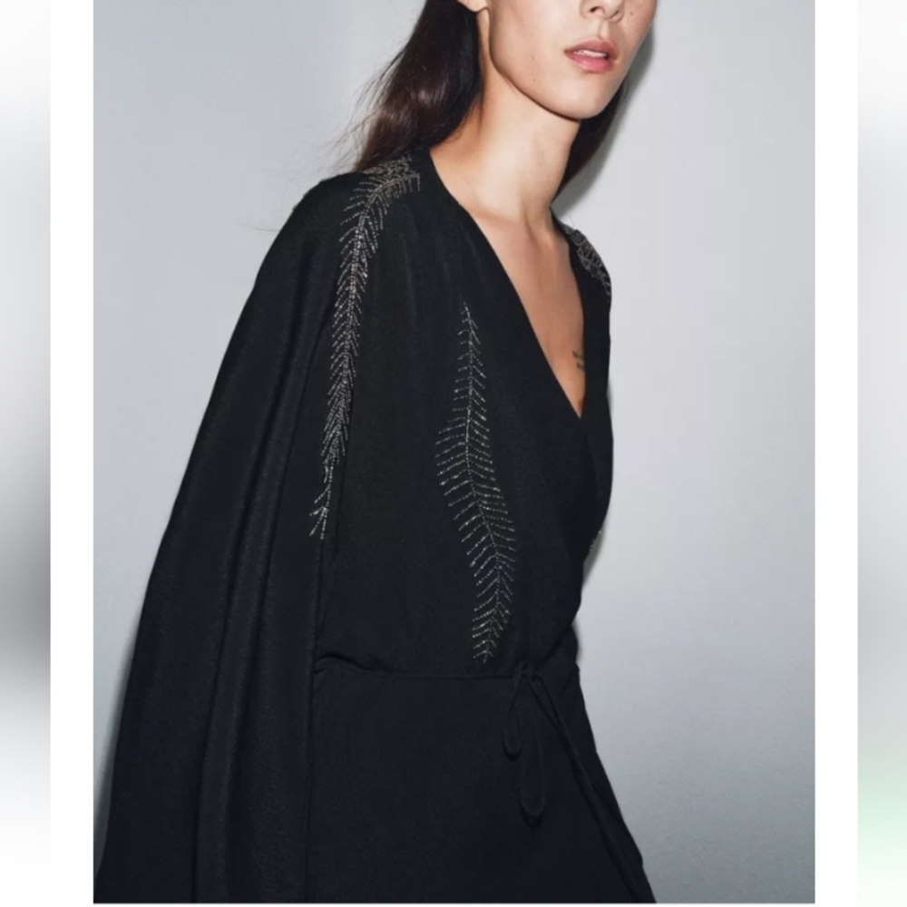 Zara Zw Collection Elegant Embroidered Beading Long Wrap Dress - Picture 7 of 13